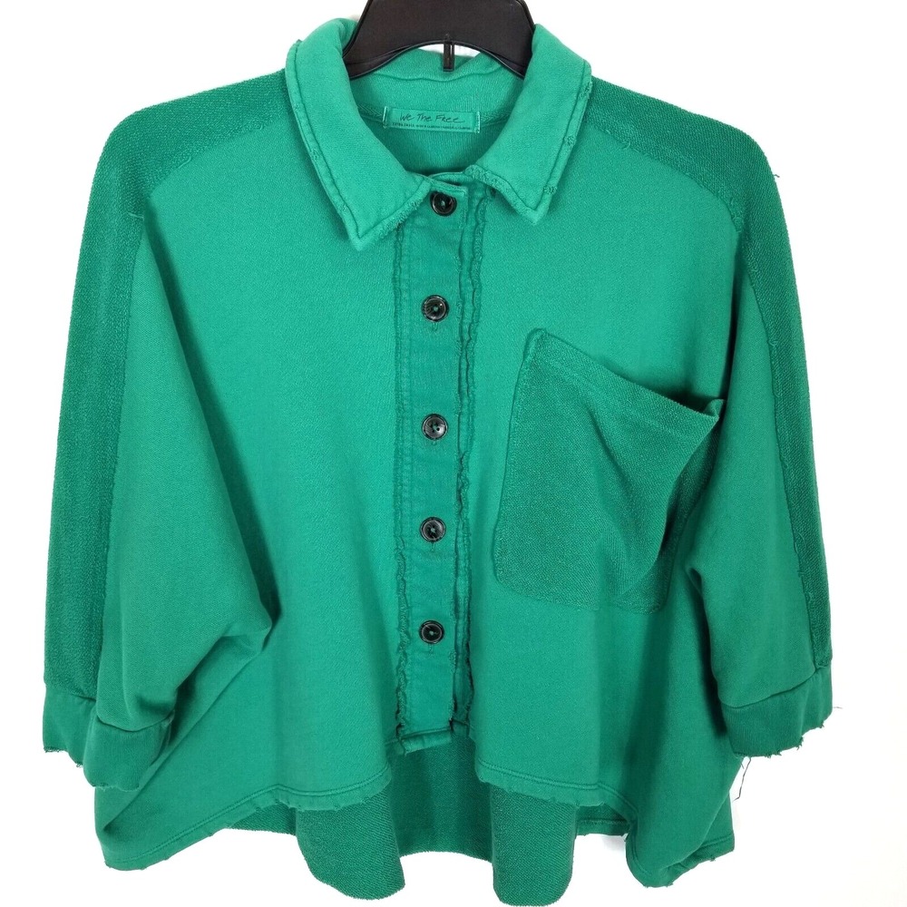 Free‎ People Women Montauk Shirt Jacket Sz XS Green Button Up Boho Boxy Relaxed